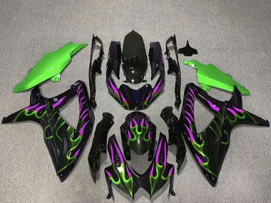 2008-2010 Suzuki GSXR 600 / GSXR 750 Motorcycle Fairings - Glossy Black Green Purple Flame Australia
