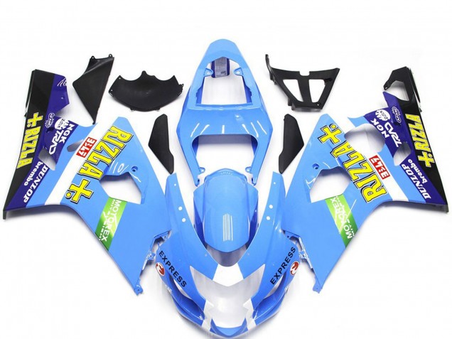 2004-2005 Suzuki GSXR 600 / GSXR 750 Motorcycle Fairings - Light Blue Green Yellow Rizla Style Australia
