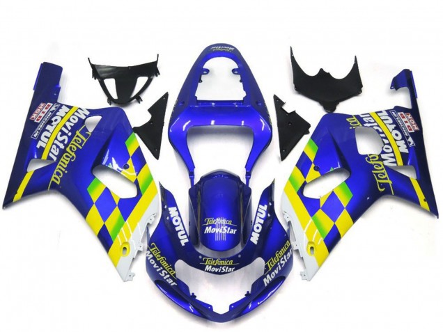 2001-2003 Suzuki GSXR 600 / GSXR 750 Motorcycle Fairings - Blue Yellow Green White MoviStar Australia