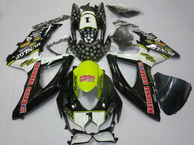2008-2010 Suzuki GSXR 600 / GSXR 750 Motorcycle Fairings - White Yellow Red Black National Guard Australia