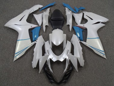 2011-2024 Suzuki GSXR 600 / GSXR 750 Motorcycle Fairings - Pearl White and Light Blue Australia