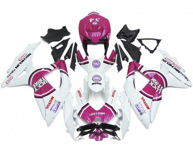 2008-2010 Suzuki GSXR 600 / GSXR 750 Motorcycle Fairings - White Pink Motul Lucky Strike 34 Australia