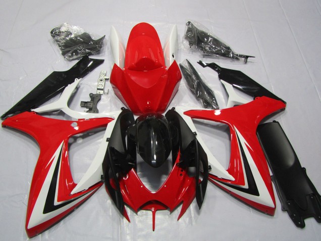 2006-2007 Suzuki GSXR 600 / GSXR 750 Motorcycle Fairings - White Red Glossy Black Stripe Australia