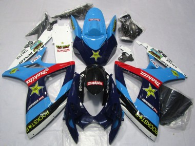 2006-2007 Suzuki GSXR 600 / GSXR 750 Motorcycle Fairings - Blue White Red Glossy Black Rockstar Australia