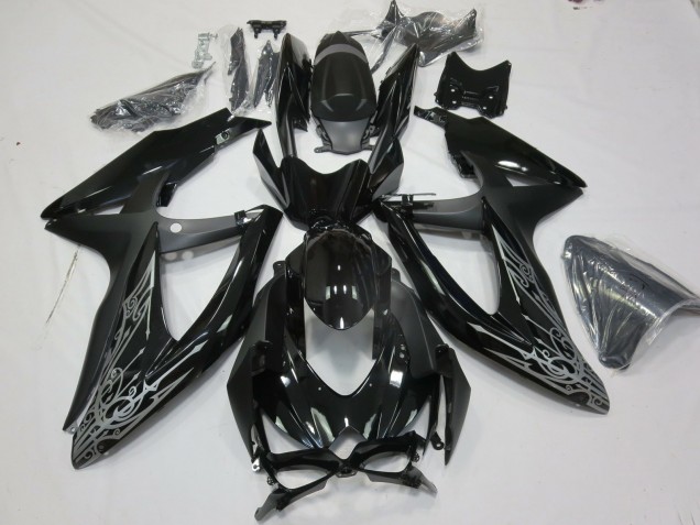 2008-2010 Suzuki GSXR 600 / GSXR 750 Motorcycle Fairings - Glossy Black Silver Australia