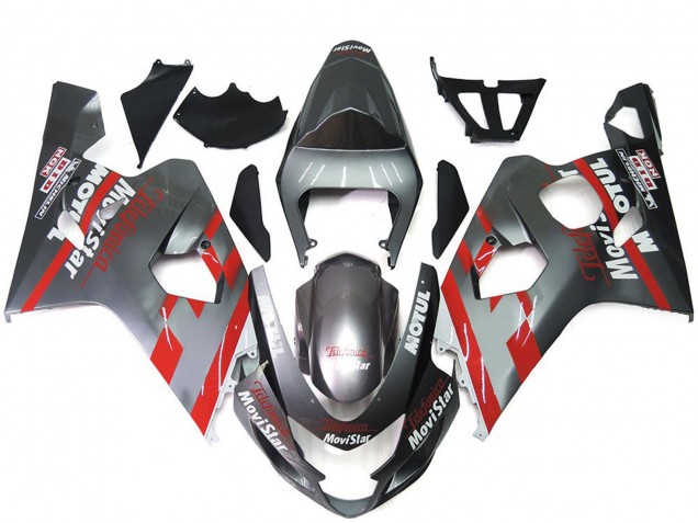 2004-2005 Suzuki GSXR 600 / GSXR 750 Motorcycle Fairings - Silver Red MoviStar Australia