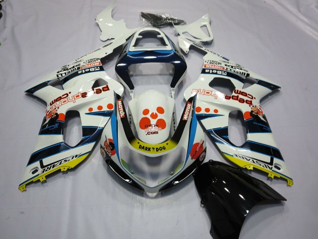 2001-2003 Suzuki GSXR 600 / GSXR 750 Motorcycle Fairings - White Blue Red Yellow Spots Australia