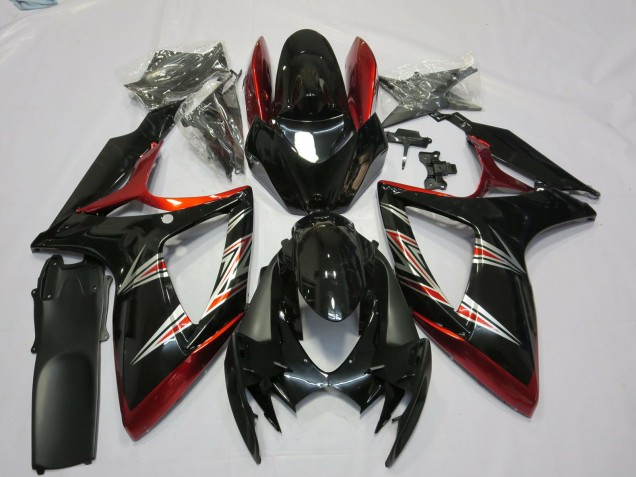2006-2007 Suzuki GSXR 600 / GSXR 750 Motorcycle Fairings - Red Glossy Black Australia