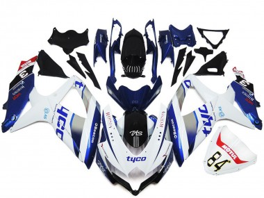 2008-2010 Suzuki GSXR 600 / GSXR 750 Motorcycle Fairings - White Silver Blue Black Tyco Australia