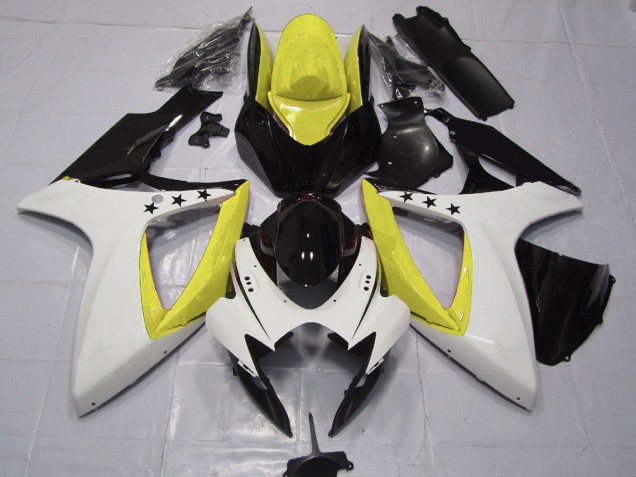 2006-2007 Suzuki GSXR 600 / GSXR 750 Motorcycle Fairings - Yellow White Glossy Black Star Australia