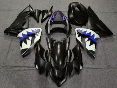 2004-2005 Kawasaki ZX10R Motorcycle Fairings - Matte Black and Dark Blue Shark Australia