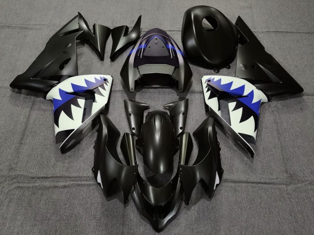 2004-2005 Kawasaki ZX10R Motorcycle Fairings - Matte Black and Dark Blue Shark Australia