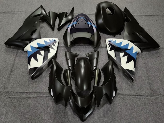 2004-2005 Kawasaki ZX10R Motorcycle Fairings - Matte Black and Light Blue Shark Australia
