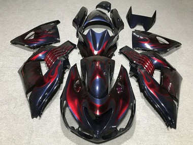 2006-2011 Kawasaki ZX14R Motorcycle Fairings - Chameleon Blue Black Red Flame Australia
