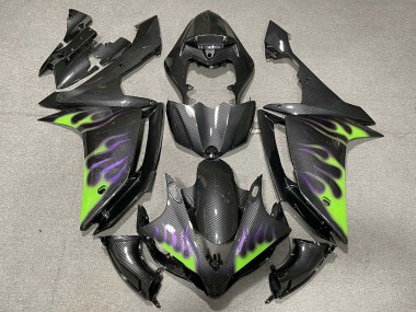 2007-2008 Yamaha R1 Motorcycle Fairings - Carbon Fiber Green Purple Flame Australia