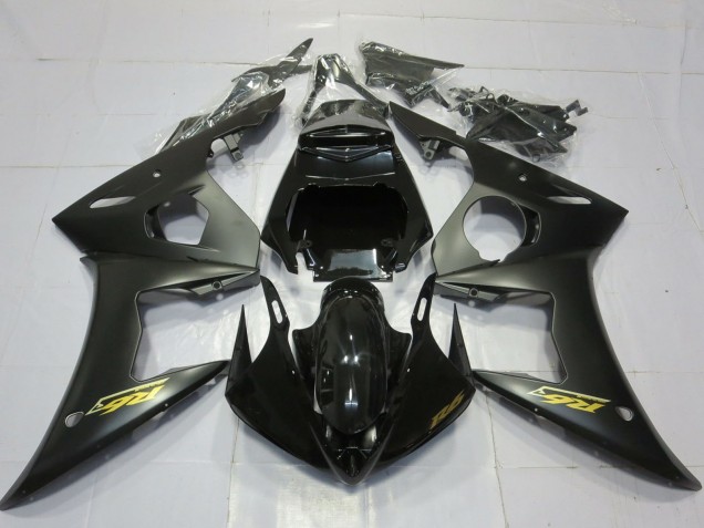 2003-2004 Yamaha R6 Motorcycle Fairings - Glossy Black Matte Black Gold Decals Australia