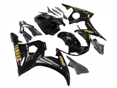 2006-2009 Yamaha YZF R6S Motorcycle Fairings - Glossy Black Gold Decals Australia