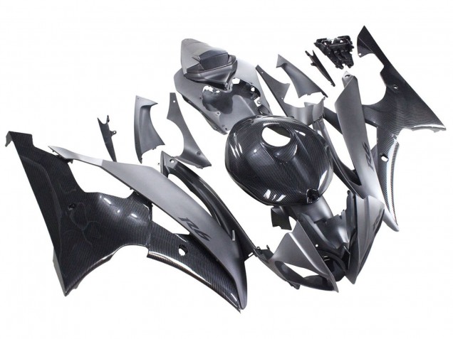 2008-2016 Yamaha YZF 600 R6 Motorcycle Fairings - Grey Black Carbon Fiber Style Australia