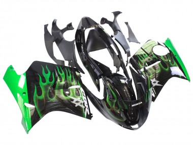 1996-2007 Honda CBR1100XX Blackbird Motorcycle Fairing - Glossy Black Green Flame Australia