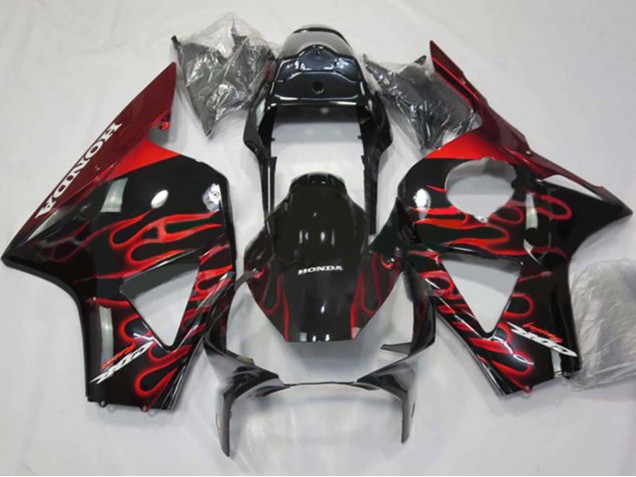 2002-2003 Honda CBR900RR 954 Motorcycle Fairings - Glossy Black Red Flame Australia