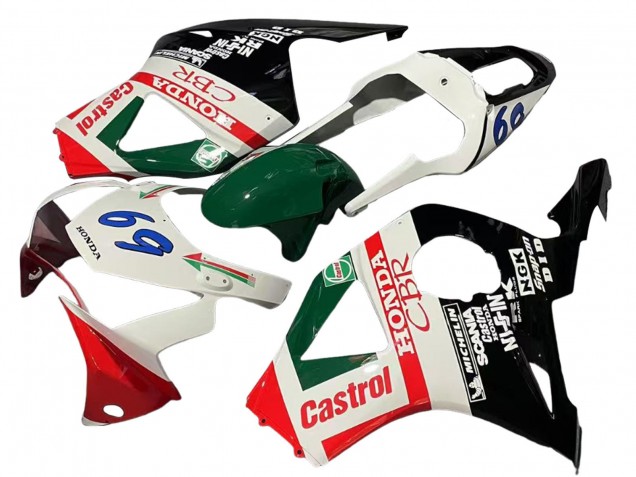 2002-2003 Honda CBR900RR 954 Motorcycle Fairings - White Red Green Glossy Black Castrol Australia