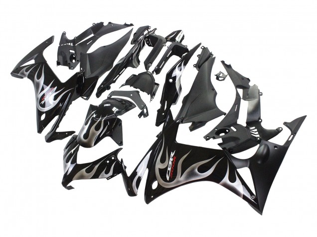 2013-2015 Honda CBR500R Motorcycle Fairings - Glossy Black Silver Flame Australia