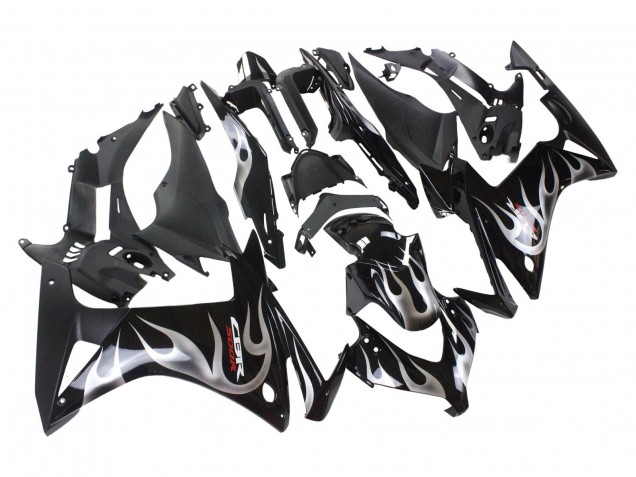 2013-2015 Honda CBR500R Motorcycle Fairings - Glossy Black Silver Flame Australia