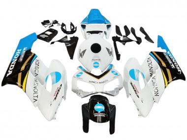 2004-2005 Honda CBR1000RR Motorcycle Fairings - White Light Blue Yellow Black Konica Minolta Australia