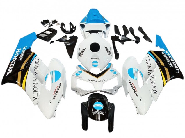2004-2005 Honda CBR1000RR Motorcycle Fairings - White Light Blue Yellow Black Konica Minolta Australia