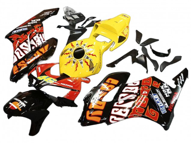 2004-2005 Honda CBR1000RR Motorcycle Fairings - Yellow Orange Glossy Black Repsol Rossi 46 Australia