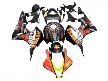 2007-2008 Honda CBR600RR Motorcycle Fairings - Matte Black Orange Red Rossi Repsol 46 Australia
