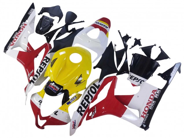 2007-2008 Honda CBR600RR Motorcycle Fairings - White Yellow Red Repsol HRC Australia