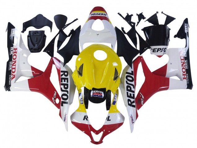 2007-2008 Honda CBR600RR Motorcycle Fairings - White Yellow Red Repsol HRC Australia