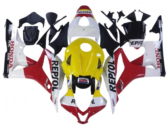 2007-2008 Honda CBR600RR Motorcycle Fairings - White Yellow Red Repsol HRC Australia