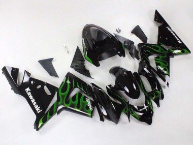 2004-2005 Kawasaki ZX10R Motorcycle Fairings - Black with Green Flame Ninja Australia
