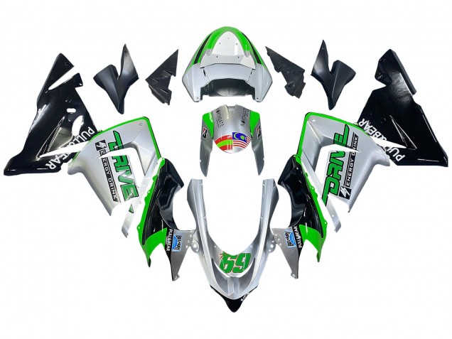 2004-2005 Kawasaki ZX10R Motorcycle Fairings - Green Silver Black 69 Australia