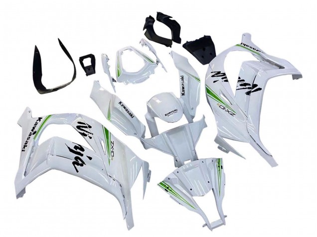 2011-2015 Kawasaki ZX10R Motorcycle Fairings - White Green Stripe Black Ninja Australia
