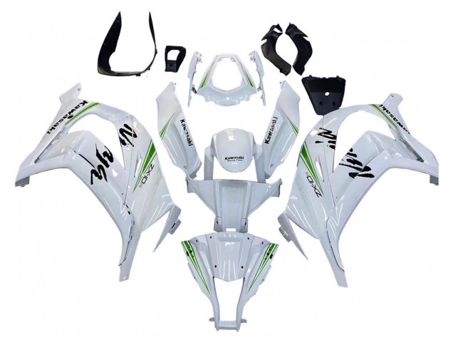 2011-2015 Kawasaki ZX10R Motorcycle Fairings - White Green Stripe Black Ninja Australia