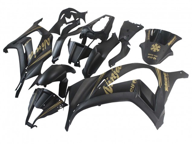 2011-2015 Kawasaki ZX10R Motorcycle Fairings - Matte Black Gold Snow Elf Australia
