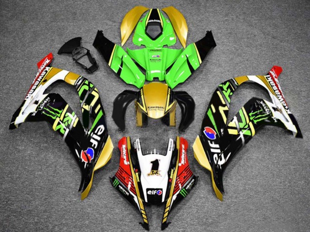 2016-2020 Kawasaki ZX10R Motorcycle Fairings - Green Gold White Red Black Elf Monster Australia