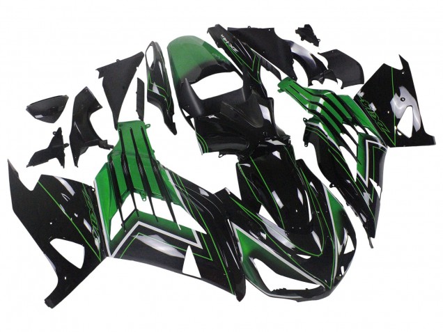 2012-2024 Kawasaki ZX14R ZZR1400 Motorcycle Fairings - Green Glossy Black Stripe Australia