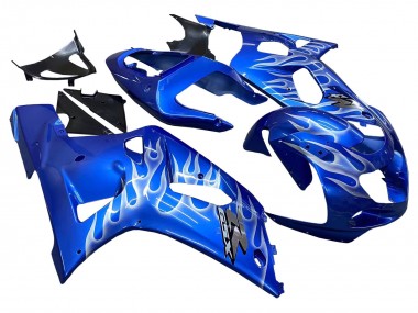 2001-2003 Suzuki GSXR 600 / GSXR 750 Motorcycle Fairings - Blue with White Flame Australia