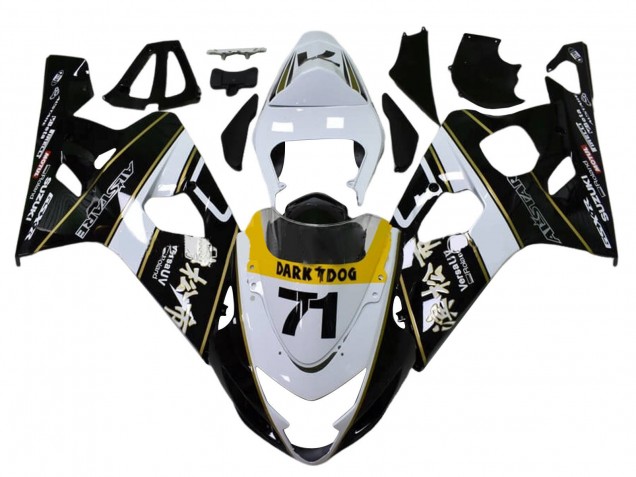 2004-2005 Suzuki GSXR 600 / GSXR 750 Motorcycle Fairings - White Black Yellow Dark Dog 71 Australia