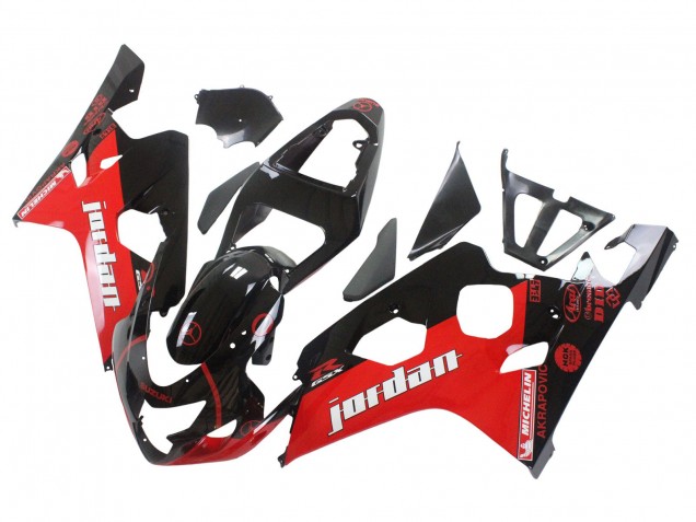 2004-2005 Suzuki GSXR 600 / GSXR 750 Motorcycle Fairings - Glossy Black Red Jordan Michelin Australia