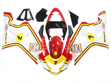 2004-2005 Suzuki GSXR 600 / GSXR 750 Motorcycle Fairings - White Red Yellow Michelin Texaon Heron 7 Australia