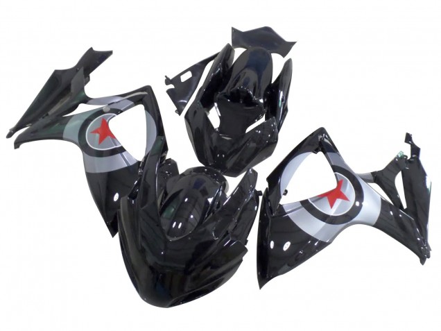2004-2005 Suzuki GSXR 600 / GSXR 750 Motorcycle Fairings - Glossy Black Silver Red Star Australia