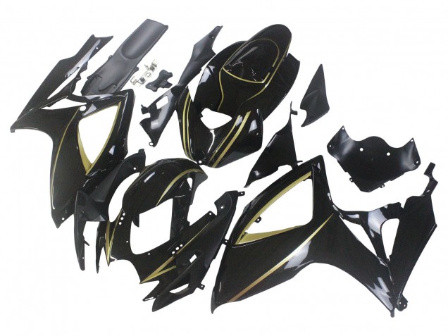 2006-2007 Suzuki GSXR 600 / GSXR 750 Motorcycle Fairings - Glossy Black Gold Stripe Australia