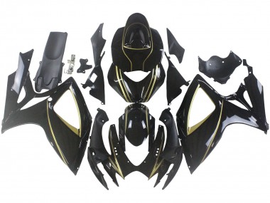 2006-2007 Suzuki GSXR 600 / GSXR 750 Motorcycle Fairings - Glossy Black Gold Stripe Australia