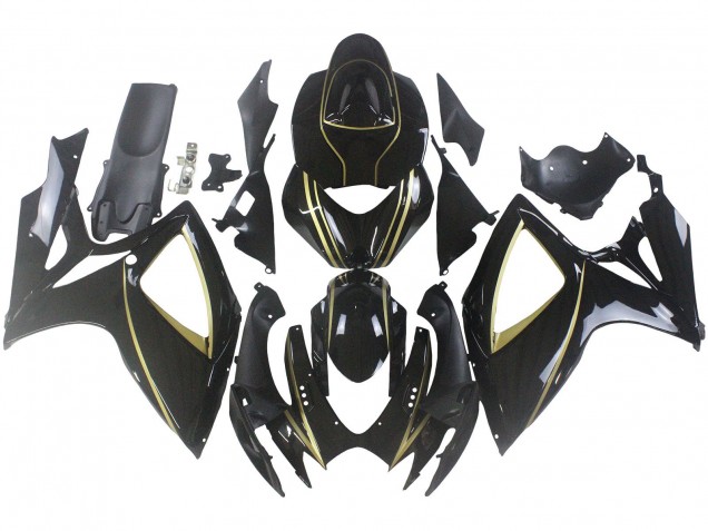 2006-2007 Suzuki GSXR 600 / GSXR 750 Motorcycle Fairings - Glossy Black Gold Stripe Australia