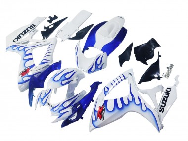 2006-2007 Suzuki GSXR 600 / GSXR 750 Motorcycle Fairings - White Blue Flame Australia